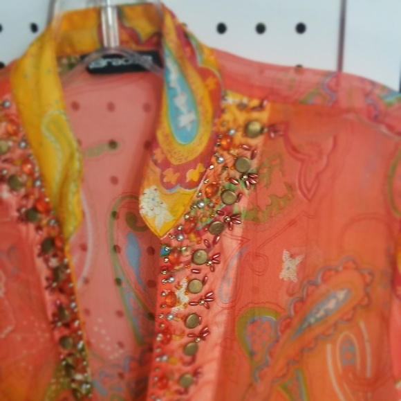 Paradise sheer colorful long sleeve blouse - Picture 2 of 3